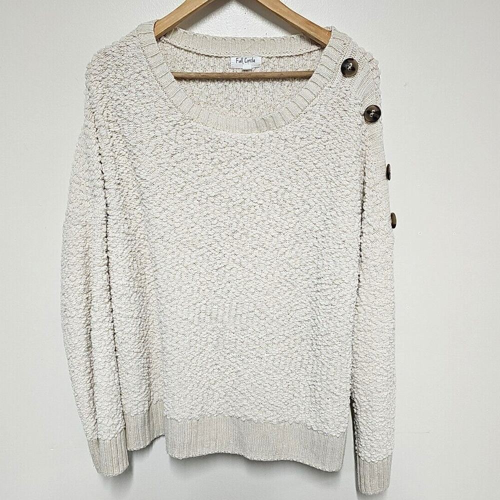 Full Circle Trends Cream Colored Button Shoulder Fuzzy Women's Sweater | 2XL